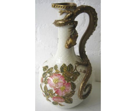 ROYAL WORCESTER EWER, the handle in the form of a gilt dragon, 29.5cm H. 