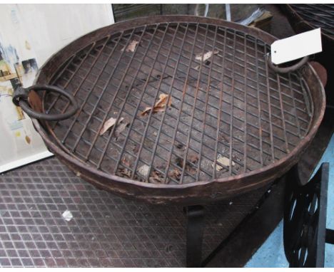 KADAI BOWL, 60cm diam of worked metal bowl with ring handles and grill.