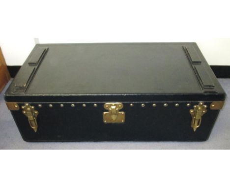 LOUIS VUITTON MOTORING TRUNK, early 20th century, black canvas, leather and wood, 80cm x 43cm x 27cm H. (with faults)