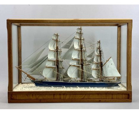 SCRATCH BUILT SCALE MODEL OF THE 'CUTTY SARK' - in glazed display case, 39cms H, 56cms W, 19.5cms D
