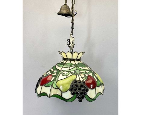 A FINE TIFFANY STYLE FRUIT DECORATED CEILING LIGHT - 35cms diameter