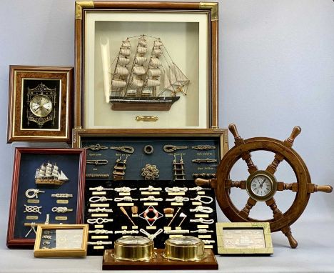 MARITIME RELATED COLLECTABLES - to include a diorama of the Cutty Sark, framed knot collections, barometer, ETC