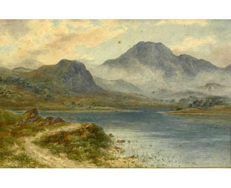 W R HOYLES watercolour - Llyn Crafnant with Yr Wyddfa to the background, signed, 36 x 55cms