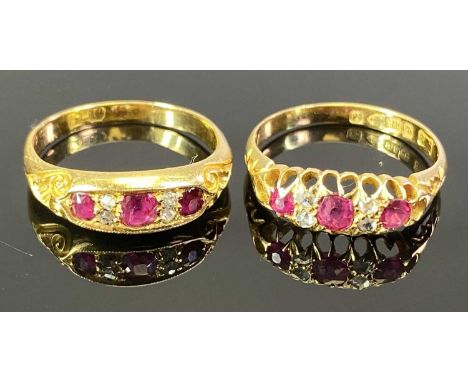 CHESTER &amp; OTHER 18CT GOLD DIAMOND &amp; RUBY RINGS (2) - the Chester hallmarked ring date stamped 1902 has three rubies s