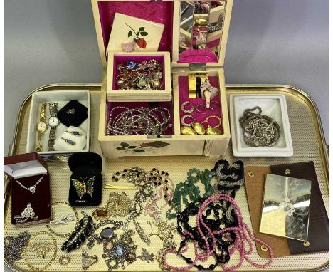 VINTAGE MUSIC BOX JEWELLERY CASE WITH BALLERINA having silver and other jewellery contents to include a half chase decorated 