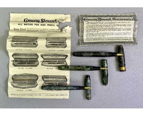 CONWAY STEWART LEVERFILL FOUNTAIN PENS (3) - various marble effect designs to include an Executive 60 with Mentmore Osmi irid