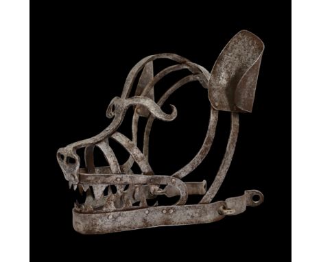A rare German mask of disgrace in the shape of a wolf's head, 17th/19th century. Forged iron. A mask made from riveted bar st