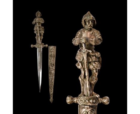 Victorian Renaissance style dagger, English, 19th century. The magnificent cast handle is made in the form of a standing knig