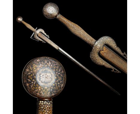 A fine damascened sword, Jineta, in the nasrid Hispano- Moresque taste, formerly displayed by the Munich Swordcutler Johann S