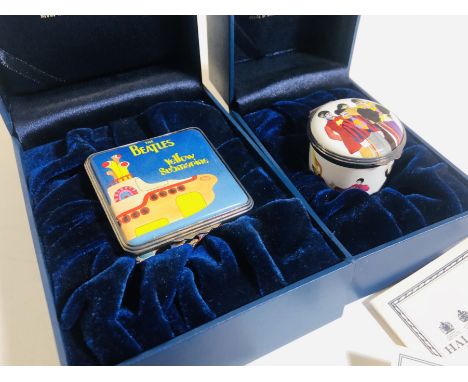 BEATLES/PAUL MCCARTNEY ENAMEL BOXES. Two limited edition Halcyon Days enamel boxes illustrated with drawings from Yellow Subm