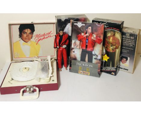 MICHAEL JACKSON - PHONOGRAPH AND DOLLS. Michael Jackson memorabilia to include: a Vanity Fair Phonograph in box, a boxed Mich