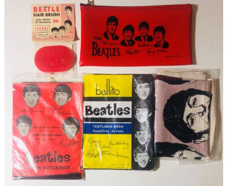 THE BEATLES. Memorabilia to include: a pack of Ballito and one pack of Vroom and Dreesmann nylon stockings, a NEMS branded Be