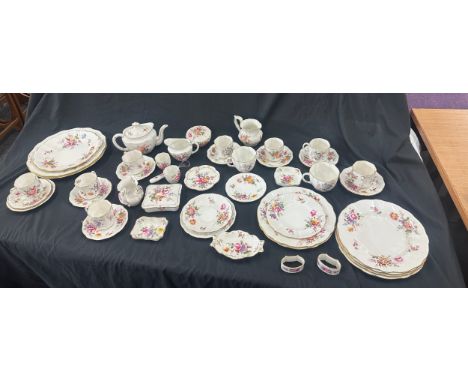 Selection of Royal Crown Derby pieces from the Derby Posies pattern, items to include cups, saucers, jug, teapot, plates, tri