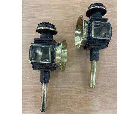 Two vintage carriage lamps, height approximately 17 inches 