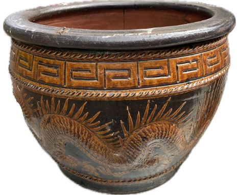 Large pot oriental design garden planter  Diameter 27 inches, Height 20 inches 