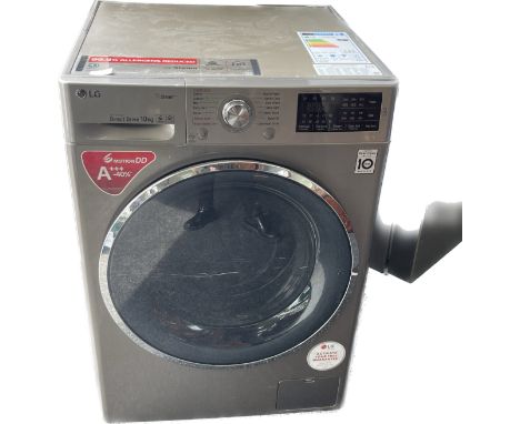 LG silver Inverter direct drive 10kg washing machine, working order, Model F4J6JY2S 