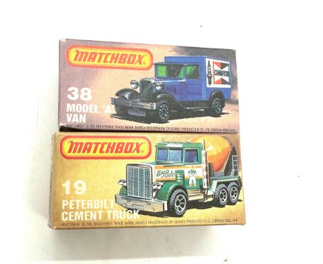 Original boxed Matchbox Lesney 38 Model A Van 1981, Original boxed Matchbox Lesney 19 Peterbilt cement truck 1981 