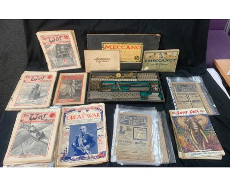Meccano accessory outfit 5a circa 1914, contents unchecked plus Boy own magazine 1928, Model engineer Mags 1906 and Great war