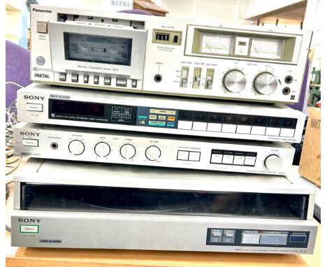 Vintage Sony ST-JX5 Stereo AM FM Radio Tuner TA-AX2 stereo amp, Automatic turntable P5 FL1, Panasonic Model number RS-365, al