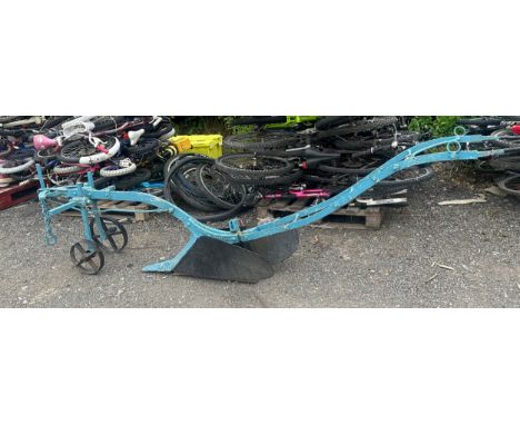 Vintage Bedford engineering plough measures approx 39 inches tall, 26 wide and 120 long 