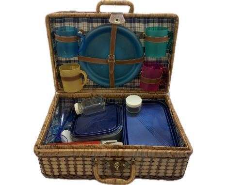 Vintage wicker basket picnic set 