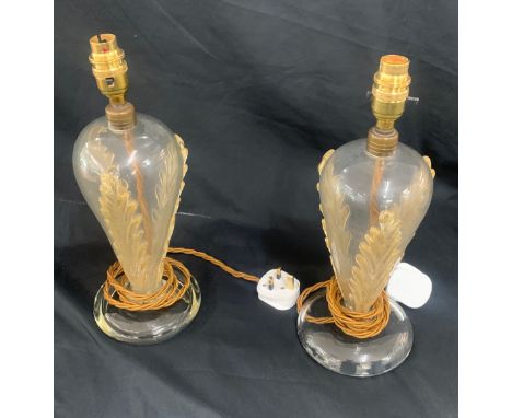 Pair of vintage glass lamp bases, height approximately 12 inches 