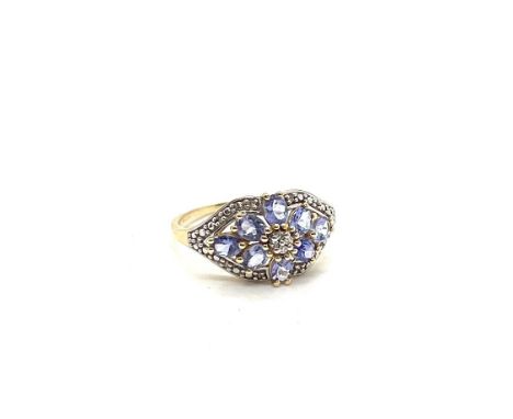 14ct gold ladies diamond and touraline dress ring, ring size T, total weight 3g 