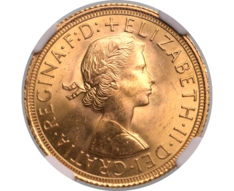 UNITED KINGDOM. Elizabeth II, 1952-2022. Gold sovereign, 1963. Royal Mint. First, laureate head of Elizabeth II facing right;