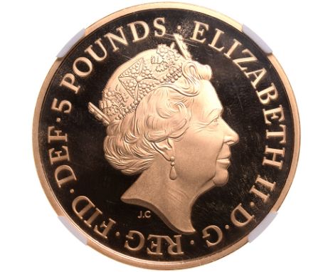 UNITED KINGDOM. Elizabeth II, 1952-2022. Gold 5 pounds (crown), 2022. Royal Mint. Proof. A commemorative crown celebrating th