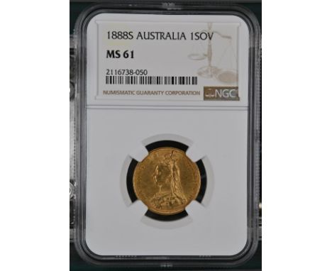 AUSTRALIA. Victoria, 1837-1901. Gold sovereign, 1888 S. Sydney. First Legend. DISH.S7. Jubilee bust left, spread J.E.B. with 