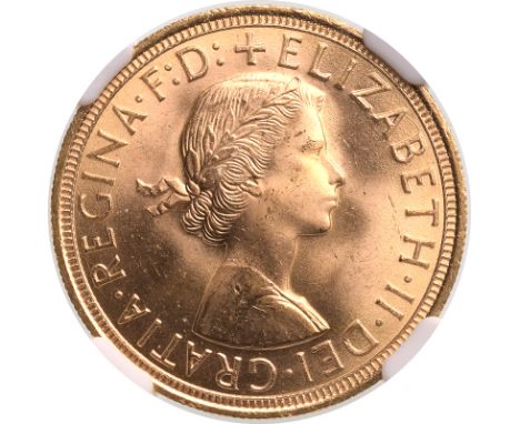 UNITED KINGDOM. Elizabeth II, 1952-2022. Gold sovereign, 1957. Royal Mint. First, laureate head of Elizabeth II facing right;