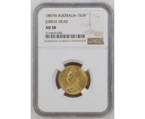 AUSTRALIA. Victoria, 1837-1901. Gold sovereign, 1887 M. Melbourne. First Legend. Angled J. Jubilee bust left, J.E.B. with ang