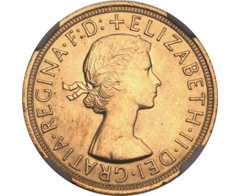 UNITED KINGDOM. Elizabeth II, 1952-2022. Gold sovereign, 1957. Royal Mint. First, laureate head of Elizabeth II facing right;
