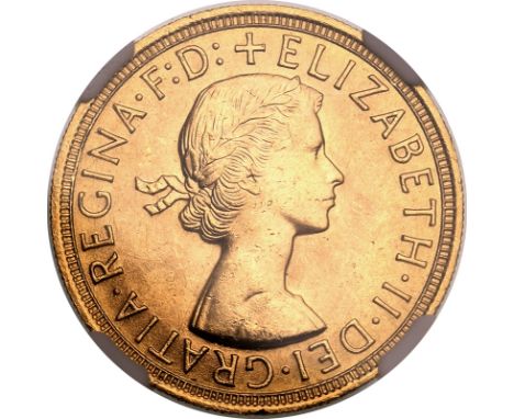 UNITED KINGDOM. Elizabeth II, 1952-2022. Gold sovereign, 1957. Royal Mint. First, laureate head of Elizabeth II facing right;