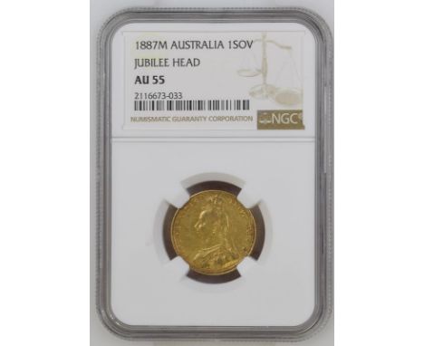AUSTRALIA. Victoria, 1837-1901. Gold sovereign, 1887 M. Melbourne. First Legend. Angled J. Jubilee bust left, J.E.B. with ang