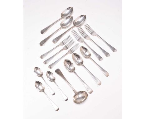 A set of Victorian Old English pattern silver flatware, George Richards Elkington, Sheffield 1860, comprising; six tablespoon