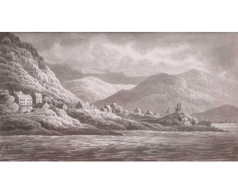 John Glover (1767-1849) Barmouth, North Wales, monochrome wash, 8 x 15 cm, frame 30 x 34 cmProvenance: A Private Herefordshir