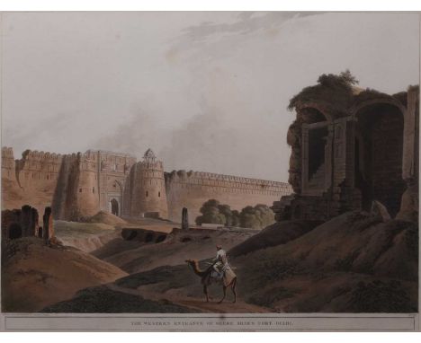 Thomas Daniell (1749-1840) The Western Entrance of Shere Shah's Fort, Delhi, hand coloured aquatint, from Thomas and William 