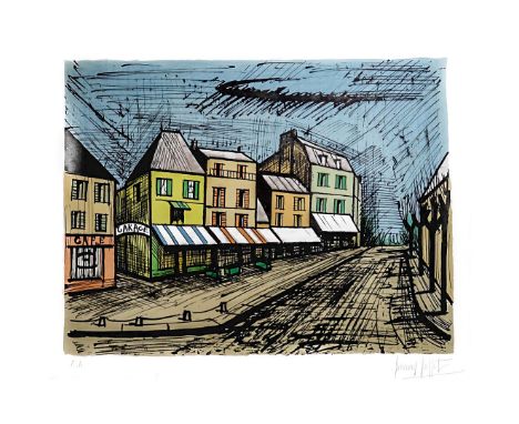 BERNARD BUFFET (1928 - 1999). LE VILLAGE DE MARINES (s.8423). Original Lithograph in 13 colours, 1985, on Arches paper, signe