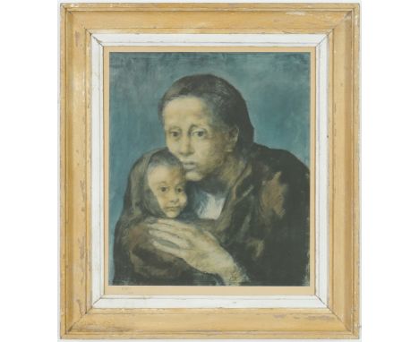PABLO PICASSO. MOTHER AND CHILD WITH SHAWL. suite: Les Bleus de Barcelone, numbered edition 500 lithograph with pochoir by Ja