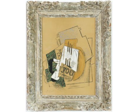 PABLO PICASSO. NATURE MORTE. pochoir signed in the plate, printed by Daniel Jacomet 1959, Montparnasse French vintage frame, 