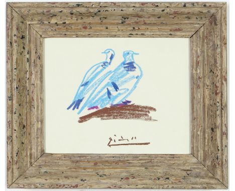 AFTER PABLO PICASSO. TWO BIRDS. (d) Signed in the plate, Off set Lithograph, Vintage French frame, 23cm x 18cm.&nbsp;(Subject