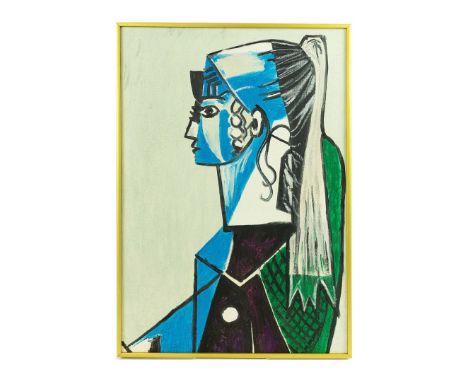 PABLO PICASSO. After. Portrait of Sylvette David. Oil on Board, 60cms x 42cms, Framed.