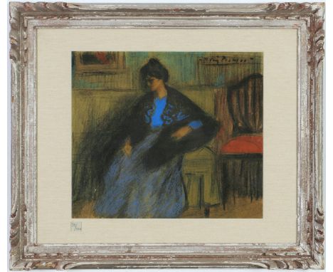 PABLO PICASSO. LA FEMME AU CHALE: LES BLEUS DE BARCELONE. numbered edition of 500, signed in the plate, pochoir and lithograp