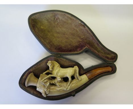 A Meerschaum Pipe decorated with horse 