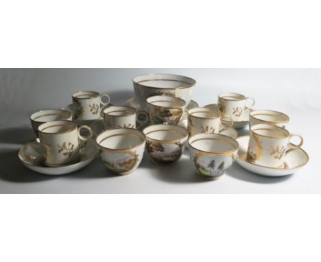 A Pinxton? China Part Tea and Coffee Set decorated with various landscapes and numbered to the base 'No.58' comprising twenty