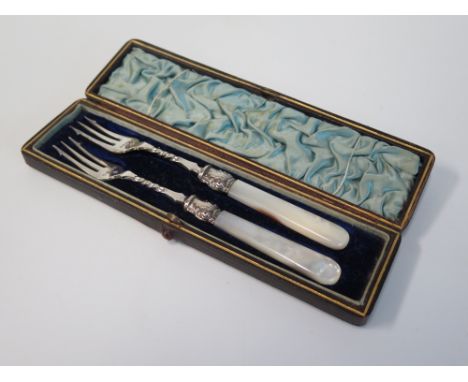 A Pair of Victorian Silver and Mother of Pearl Handled Forks, Sheffield 1885, Martin Hall & Co. 