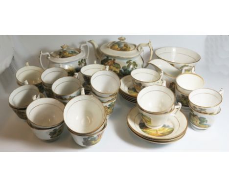 An Early Nineteenth Tea Set with old auction label 'Painted in the manner of Zachariah Boreman 44 Pieces' 