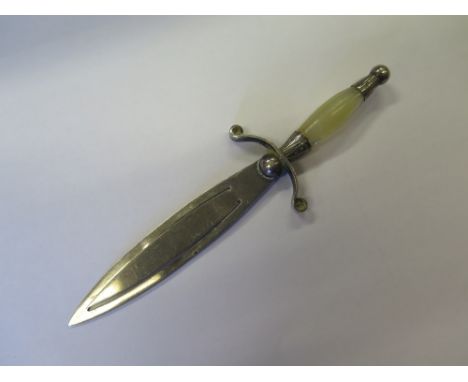 A Victorian Silver and mother of pearl book mark in the form of a sword, Birmingham 1888, M. Bros 