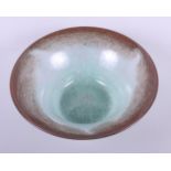 A Vasart green and brown mottled glass bowl, 9 1/2" dia